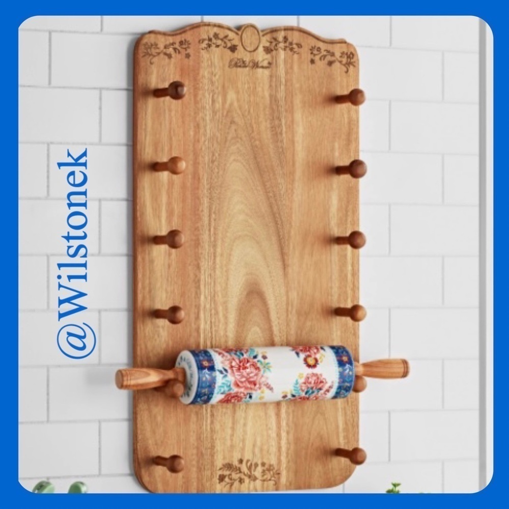 The Pioneer Woman Keepsake Floral Rolling Pin with Rolling Pin Rack